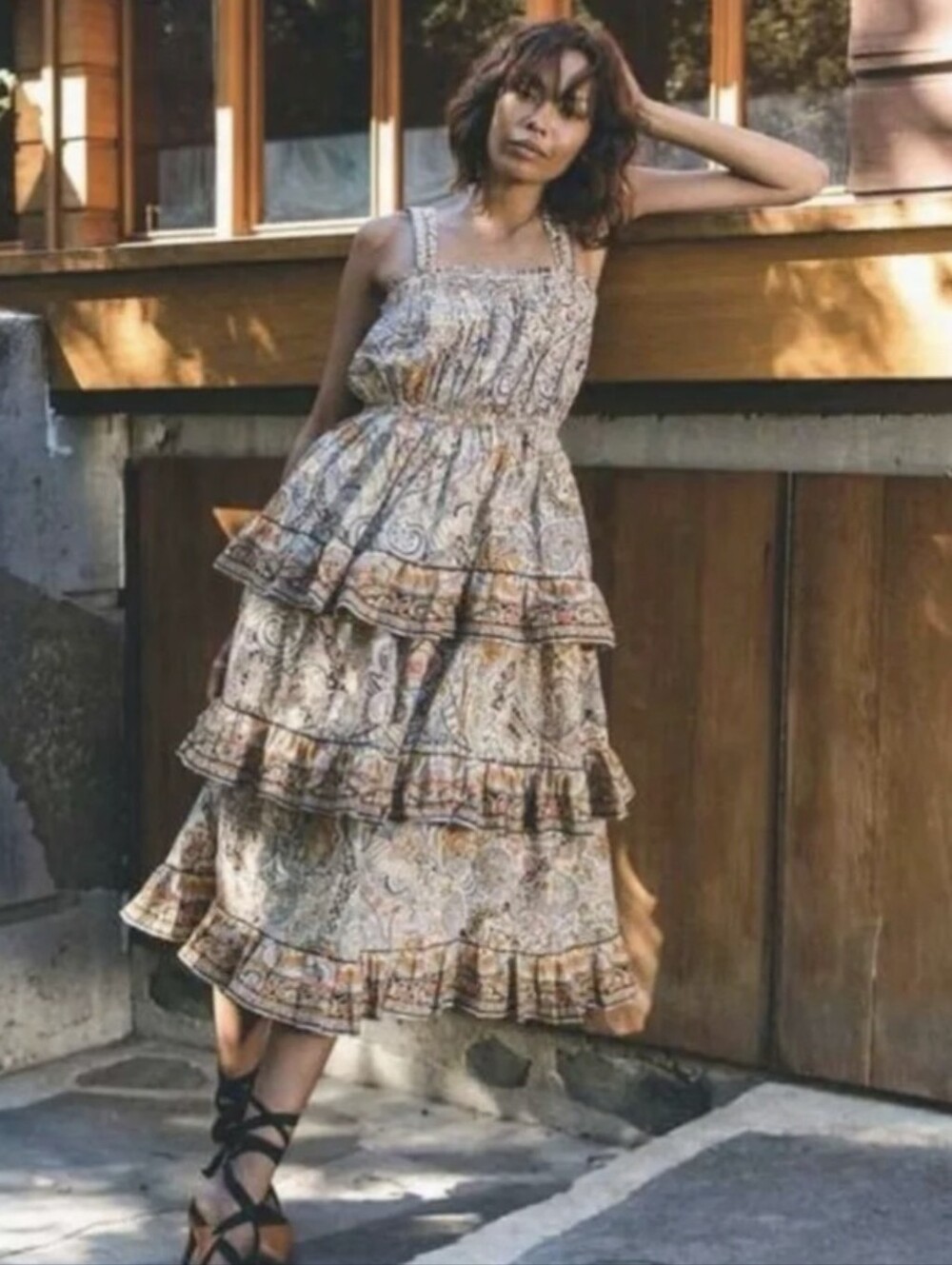 XS-M Cleobella Rosalie Kaleidoscope Abstract Paisley Print Cotton Midi Dress - Picture 3 of 13